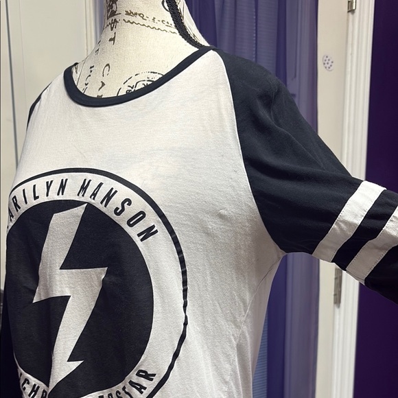 Killstar X MANSON Black and White Graphic Antichrist Superstar Raglan Tee - Picture 3 of 5